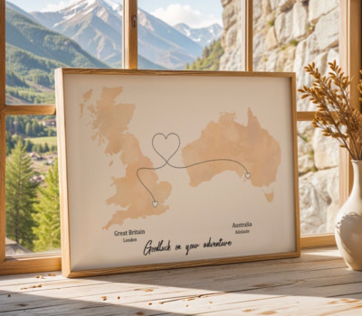 Personalisierter Kartendruck mit verknüpften Orten - Individuelles Reiseposter Champagner