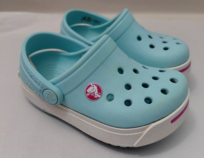 Crocs Crocband Slip On Clogs Shoes Toddler Size C 4/5 Ice Blue/White/Dk Pink