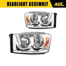 Headlights Fit For 06-09 Dodge Ram 1500 2500 Halogen Chrome Amber Reflector