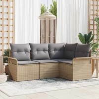 4-Teiliges Garten-Sofa-Set Mit Kissen Beige Poly Rattan, 2-Sitzer Garten-Sofa Mi