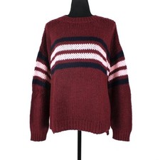 XIRENA Apres Ski Alpaca Blend St. Moritz Burgundy Stripe Oversized Sweater Small