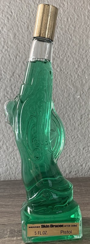 1977 Mennen Skin Bracer Pistol Shaped Glass Decanter Aftershave, Full, No Box