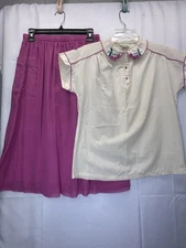 Vtg 1980s Sears JR Bazaar Womens Two Piece Set Skirt Cherry Cherries Pink Cotton