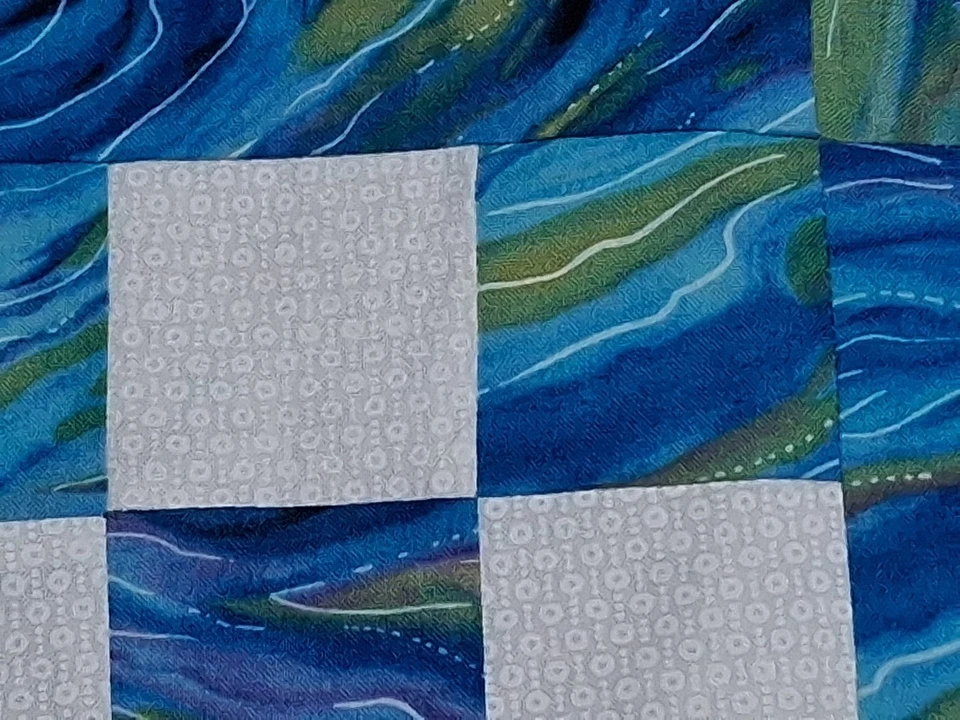 Vtg  Colorful Country Patchwork Design In Blues/ Turquoise 17” X 17" LOOK!  A-21 - Image 3 of 4