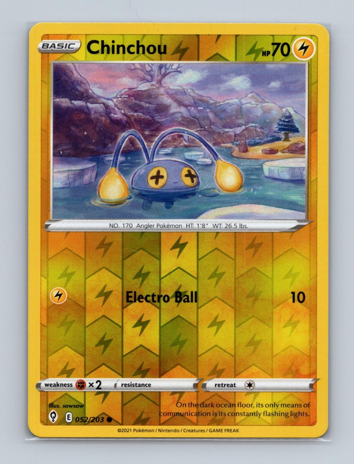 Pokemon 2021 Evolving Skies Chinchou 052/203 Common Rev. Holo NM