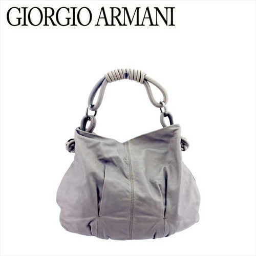 Giorgio Armani Gray Pleated Leather One-Shoulder Bag Women's Vintage Silver