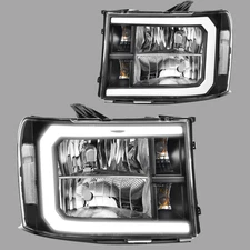 Headlight LED DRL Tube For 2007-13 GMC Sierra 1500 2500HD 3500HD Black Lamps