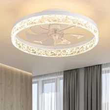 15.8" Low Profile LED Ceiling Fans with Light, Reversible Flush Mount with Re...