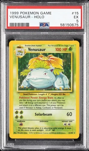 1999 POKEMON BASE SET UNLIMITED #15 VENUSAUR-HOLO PSA 5