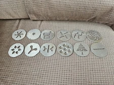Lot Of 12 Vintage Mirro Cookie Press Replacement Aluminum Discs Christmas Tree +