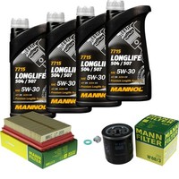 MANN-FILTER Inspektionspaket Mannol 4L Longlife 5W-30 FüR Toyota Yaris 1.5