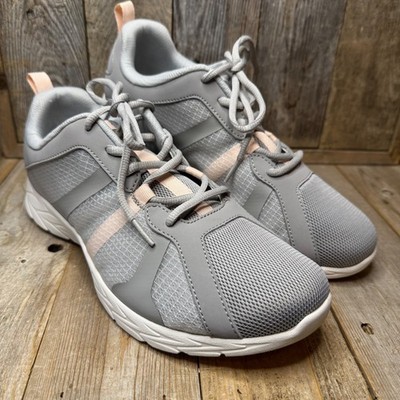Vionic Brisk Radiant Women 10 Wide Grey Peach Walking Sneakers Orthopedic Shoes