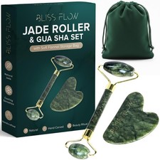 Jade Roller  Gua Sha Set   Natural Jade Face Roller for Puffiness, Wrinkles ...