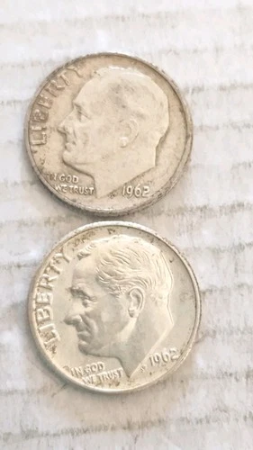 1962 P&D Roosevelt  Silver Dimes, XF/F, Condition, But You Judge.      717