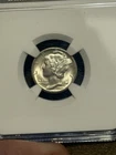 1944 D Mercury Dime 10c Original Bag Fragment - NGC Brilliant UNC Silver Coin