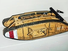 Pro Built Tamiya Mk 4 British Tank German Helmet w/ bullet Holes & Jolly Rogers