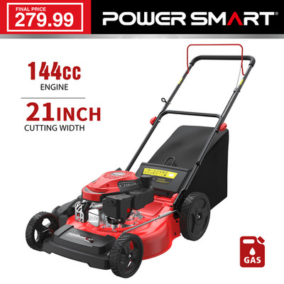 PowerSmart 21'' Gas Lawn Mower, 144cc Powerful Engine, Precision Grass Collection