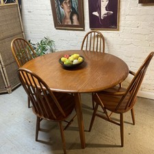 Mid Century Small Light Oak Dining Table Ercol Windsor Carvers 4 ChairsDrop Leaf