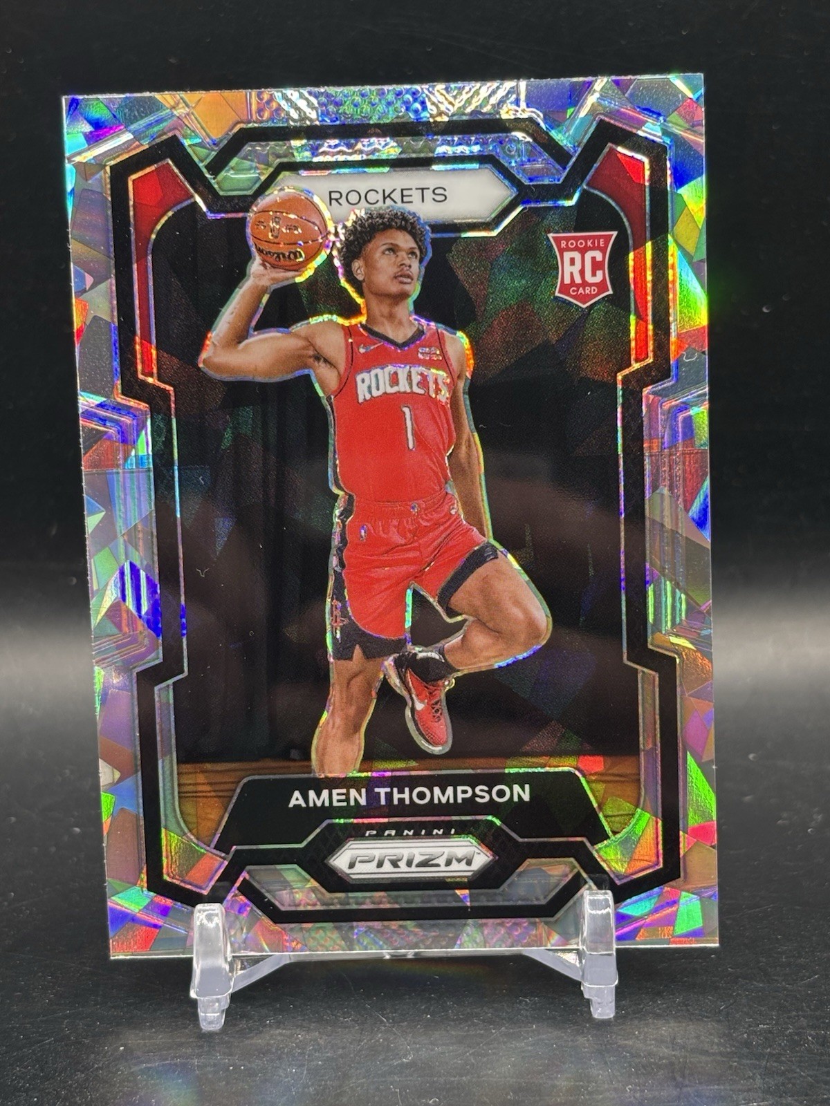 Amen Thompson - 2023-24 Panini Prizm Silver Cracked Ice #150 Rookie RC