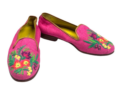 Stubbs & Wootton Womens Palm Beach Embroidered Floral Loafers Shoes Size 5.5