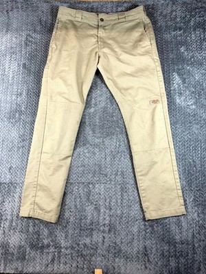 Dickies Flex Skinny Fit Double Knee Work Pants Mens 34x32 Beige Straight Leg