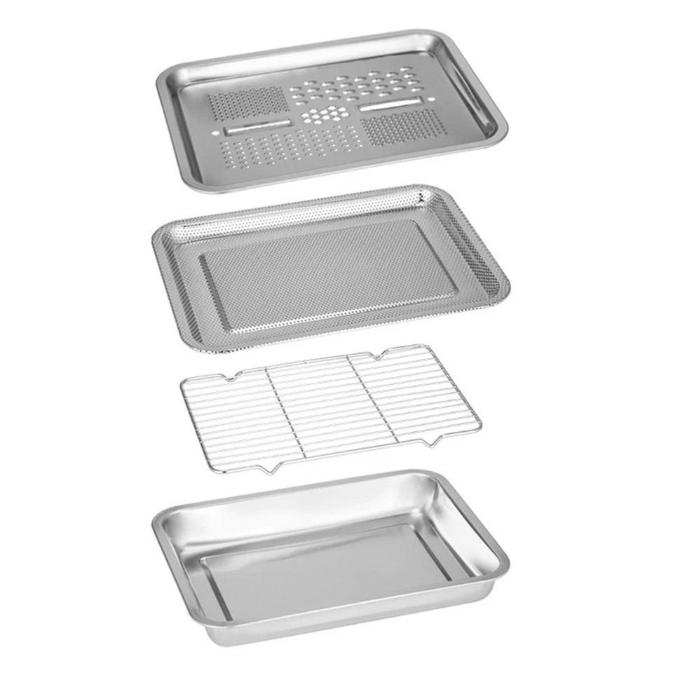  1 Set 4 Pz Cucina Pratico vassoio in acciaio inox PIASTRA DI DRUCINAZIONE - Immagine 3 di 4