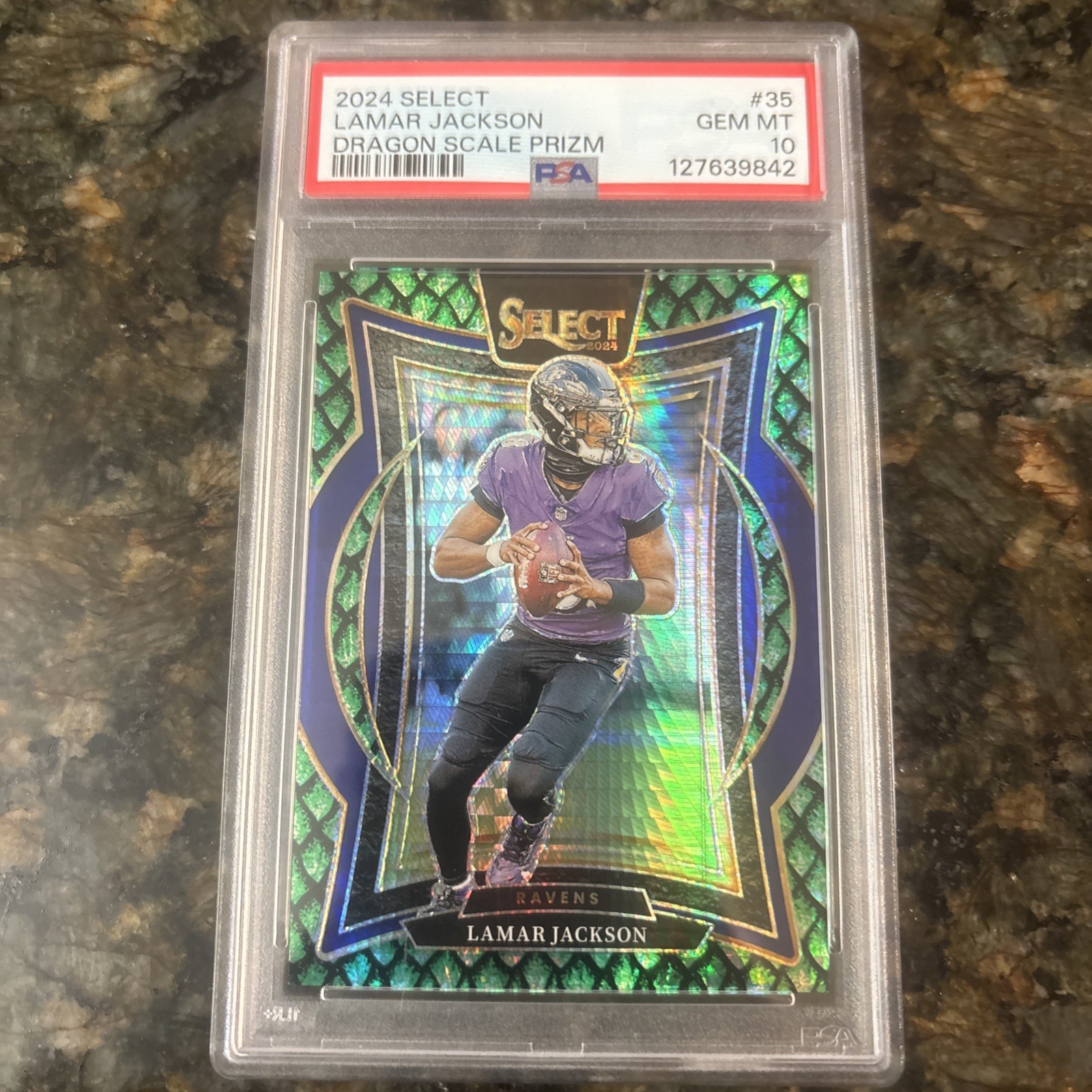 2024 Panini Select Concourse Lamar Jackson #35 Dragon Scale Prizm PSA 10  /81