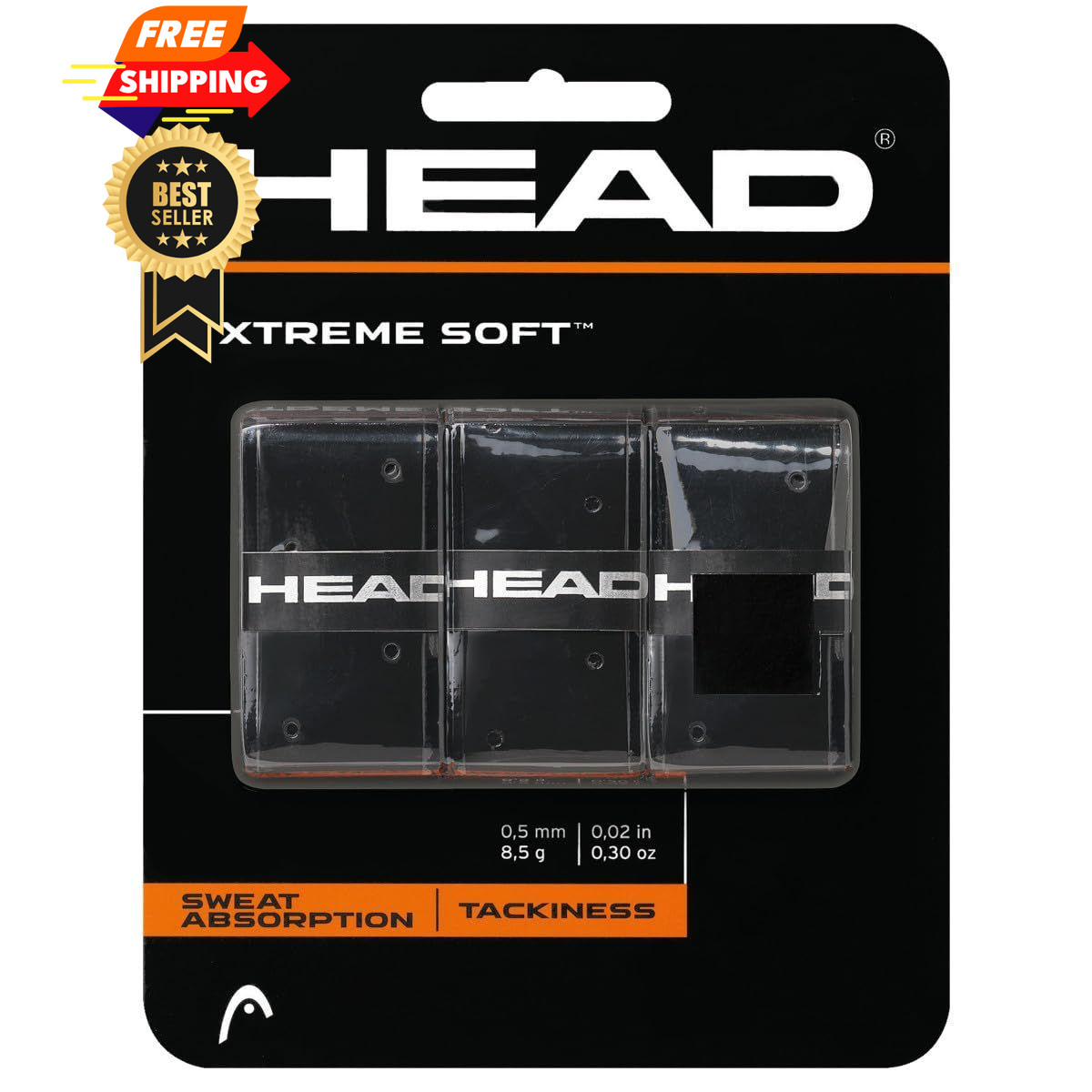 HEAD Xtreme Soft Tennis Racquet Overgrip - Cushioned, 3-Pack, Black 