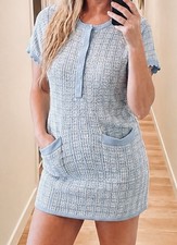 Free Assembly Mini Sweater Dress Blue Knit Plaid Coquette Academia Women's Large
