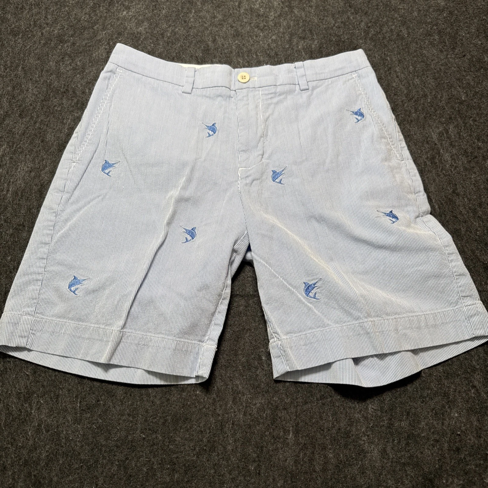 VINEYARD VINES SEERSUCKER Sword Fish SHORTS MEN Sz 31 Preppy Performance Fishing