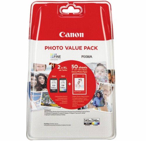 PG-545XL / CL-546XL Black & Colour Original Canon Ink Cartridges with Paper - Picture 1 of 1