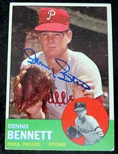 1963 TOPPS DENNIS BENNETT SIGNED BASEBALL CARD #56 ~ JSA M27226