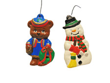 Vintage Set Of 2 Ceramic Hand Painted Christmas Ornaments G