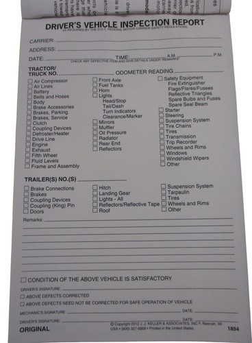 25 Lot JJ Keller 115BDuplicate Detailed Driver Vehicle Inspection Report (DVIR) - Picture 3 of 3