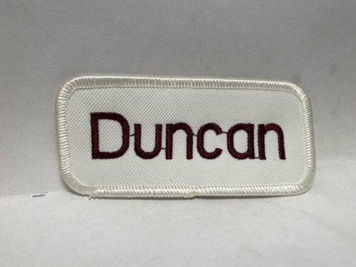 DUNCAN USED EMBROIDERED VINTAGE SEW ON NAME PATCH TAGS RUST ON WHITE