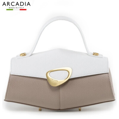 ARCADIA Made in Italy creative designer brown white leather small hexagon bag