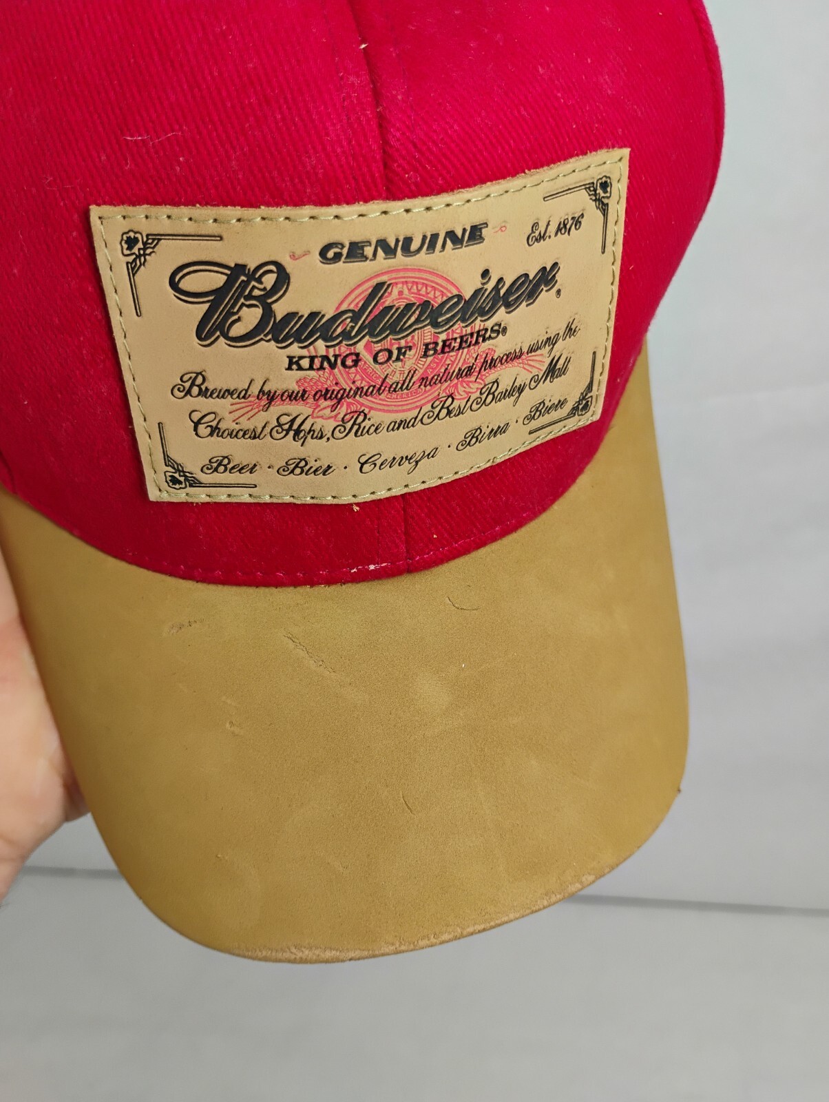 Budweiser Leather Patch Red Baseball Cap Hat Limi… - image 7