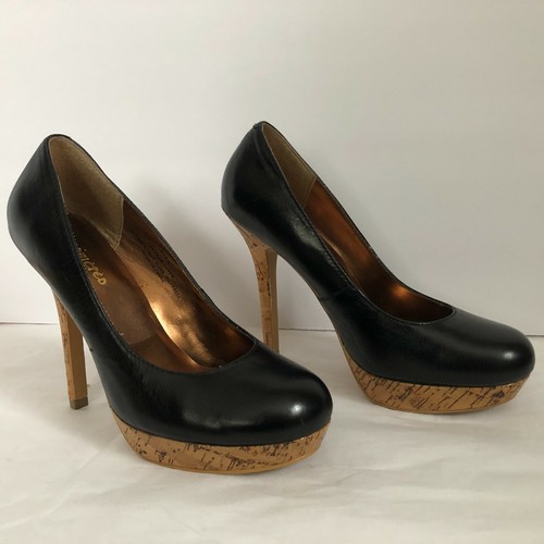 Restricted Black Leather High Heel Platforms w Cork Bottom and Heel Size 8 - Picture 2 of 7