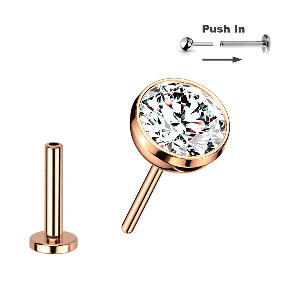 0,8mm Titan Stecksystem Labret Kristall Kugel Nasen Ohr Piercing Push in Gold SW - Bild 2 von 4