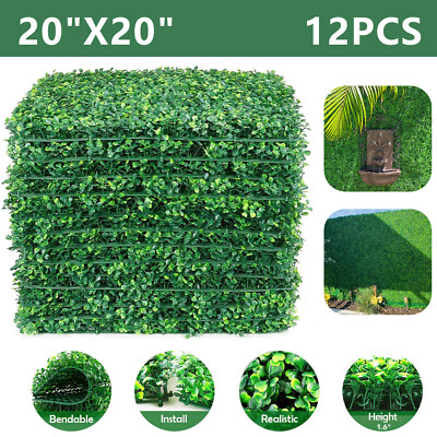 12pcs 20''x20'' Artificial Boxwood Mat Wall Hedge Decor Privacy Fence Panel Grass