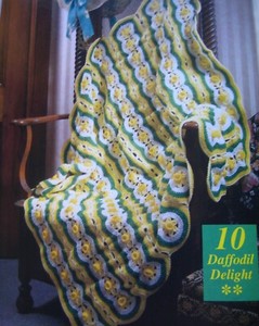 Delightful Daffodil afghan (195-10)  vintage crochet  pattern