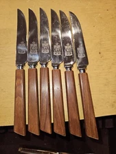 Vintage Lot of 6 Kirk & Matz Sheffield England Wood Handle Steak Knives