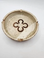 Studio Pottery Ashtray Brown Speckle With Horeshoe Flower Signed Fporter 83
