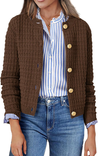 Women'S 2025 Cardigan Sweaters Button down Crew Neck Open Front Long Sleeve Knit