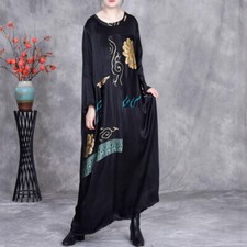 2025 Spring New Women Large Size Dress Printed Round Neck Retro Loose Long Dress