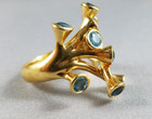 Vtg Modernist Abstract Sterling Silver 925 Gold Plated Ring w/Blue Topaz (S3) — photo 10