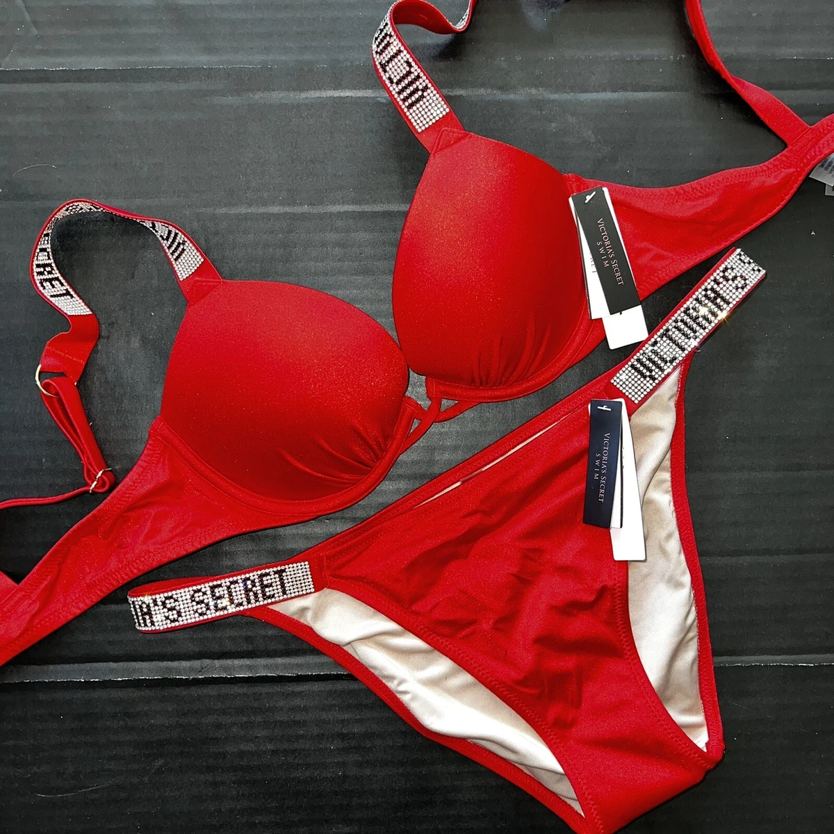 Victoria's Secret 34D,36C BOMBSHELL BRA SET+M garter SLIP+ROBE RED