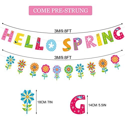 Hello Spring Banner Colorful Spring Bunting Banner Flower Pattern Banner - Picture 2 of 7