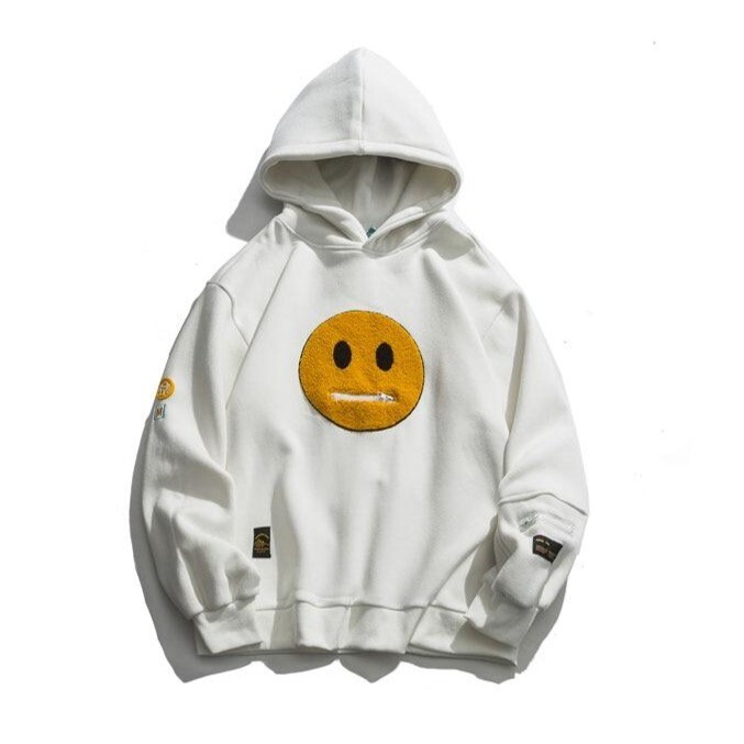 Zipper Pocket Smiley Face Patchwork Fleece Hoodies Sweatshirts | eBay
