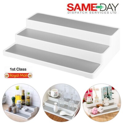 Weiß 3 Ebenen Regal Glas Regal Halter Schrank Organizer Aufbewahrung Küchenwerkzeug UK